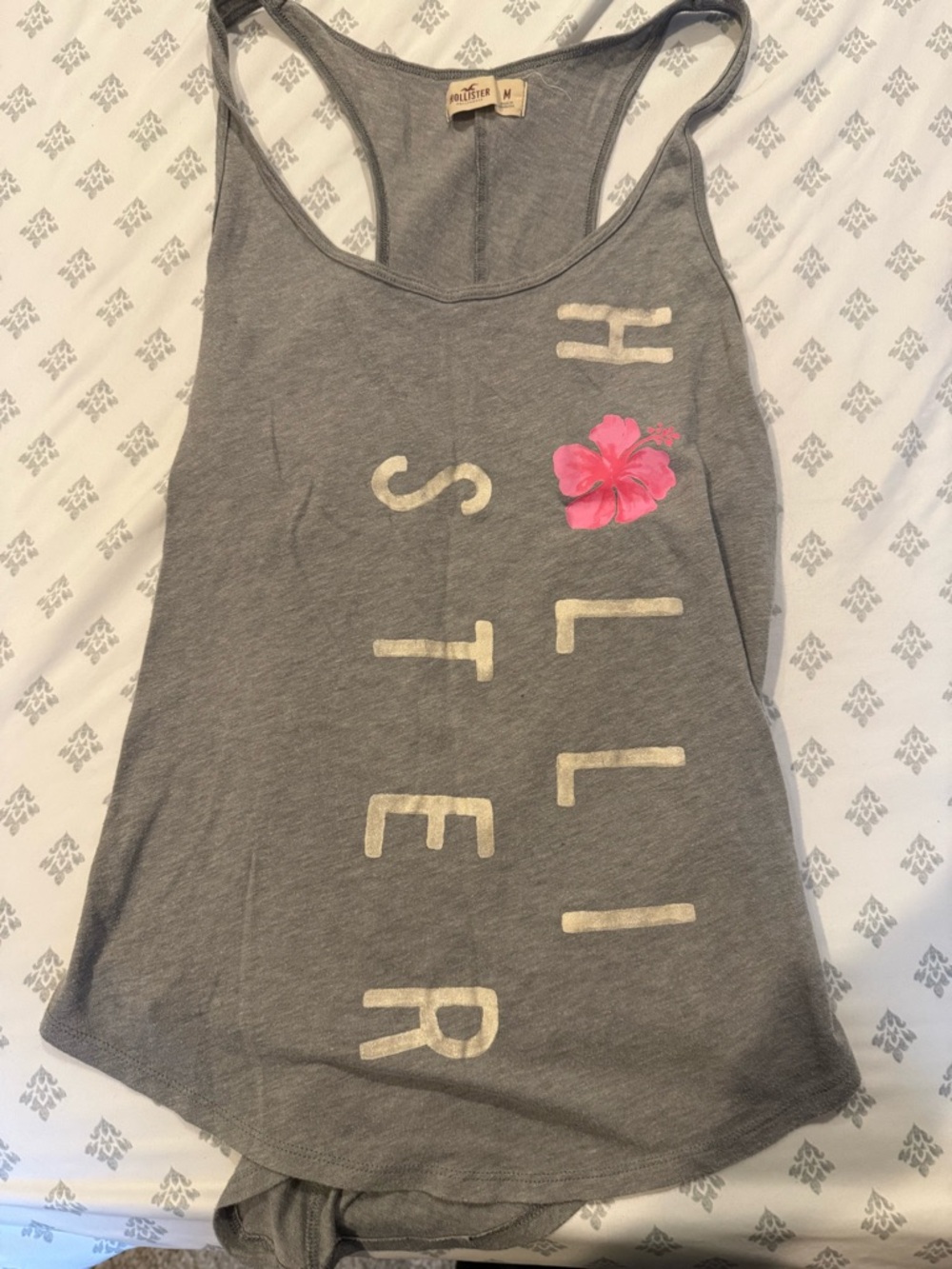 Hollister Gray Tank Top with Pink Hibiscus